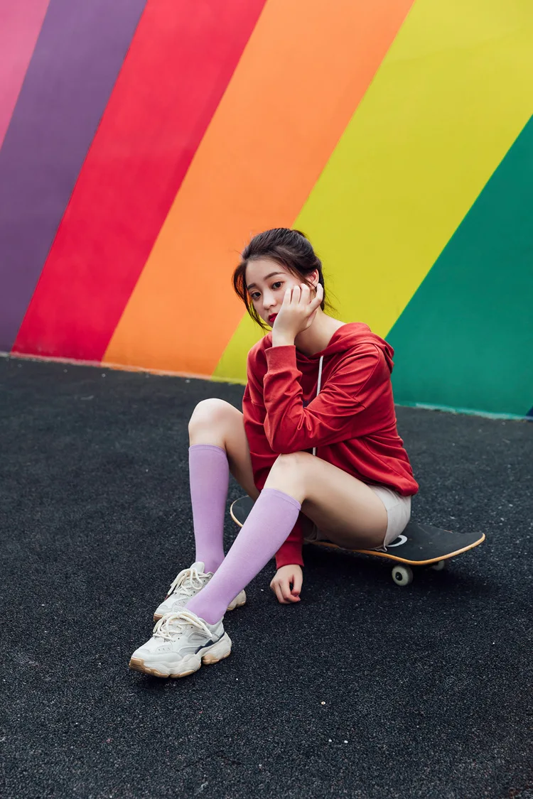 New Japanese solid color calf socks Hyuna candy color Korean student long tube women's socks