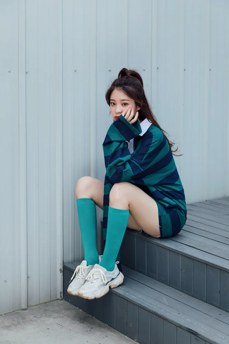 New Japanese solid color calf socks Hyuna candy color Korean student long tube women's socks