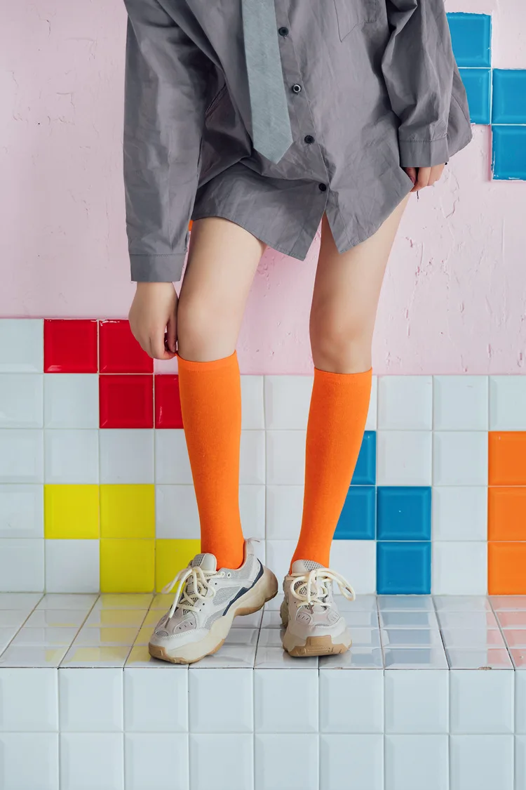 New Japanese solid color calf socks Hyuna candy color Korean student long tube women's socks