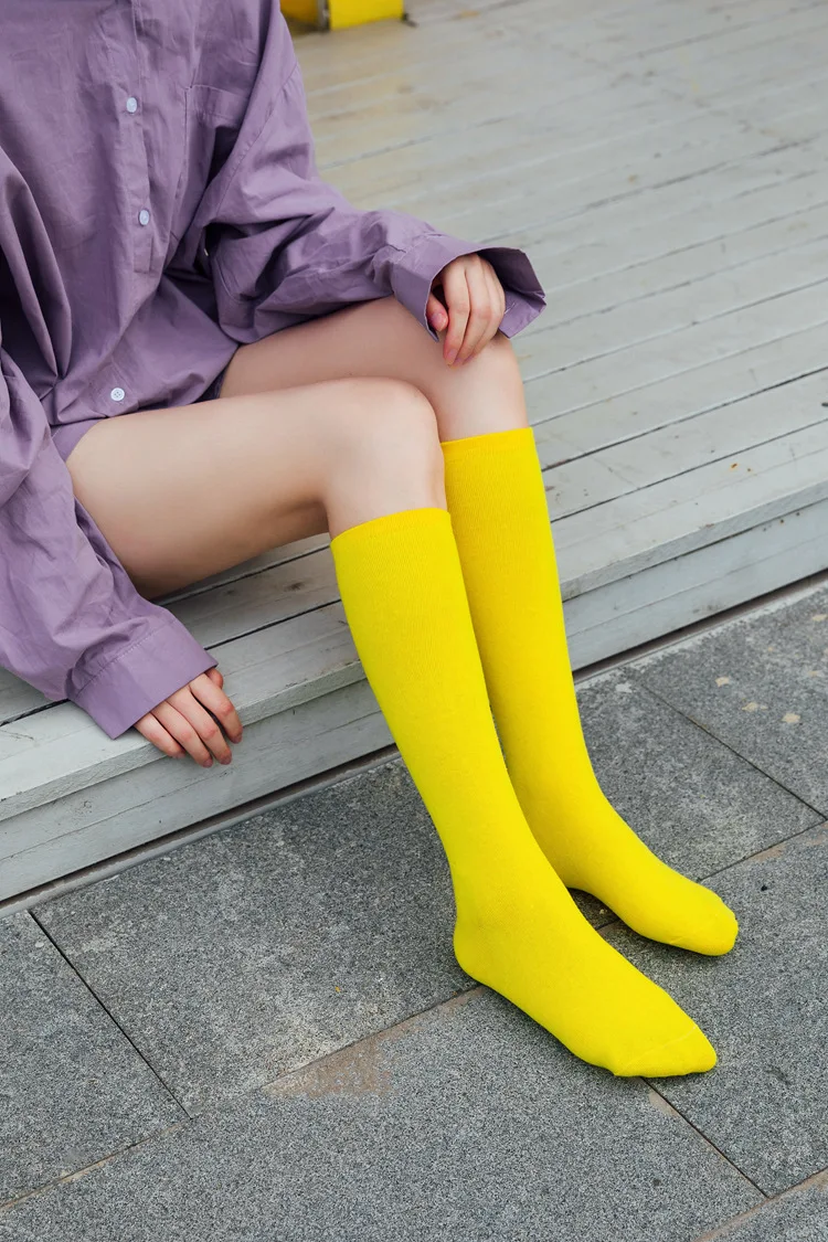 New Japanese solid color calf socks Hyuna candy color Korean student long tube women's socks