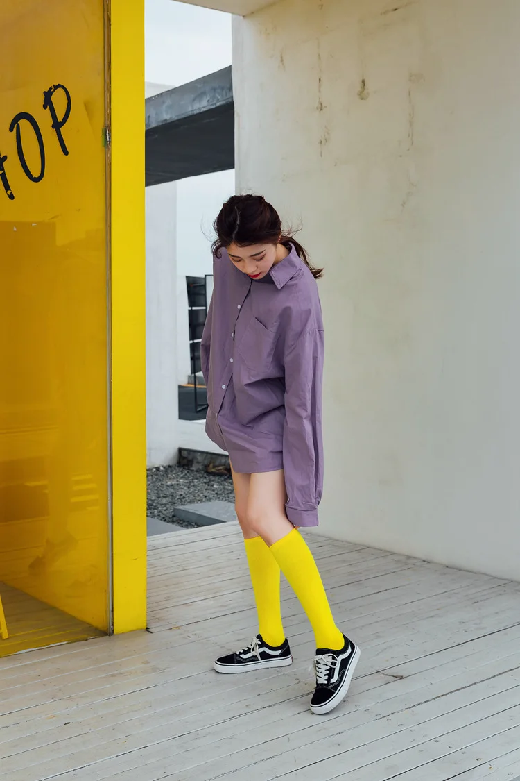 New Japanese solid color calf socks Hyuna candy color Korean student long tube women's socks