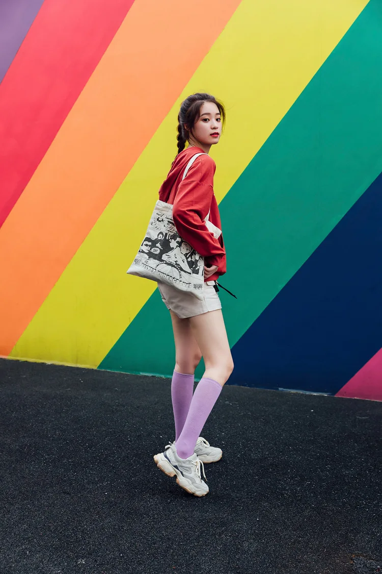 New Japanese solid color calf socks Hyuna candy color Korean student long tube women's socks