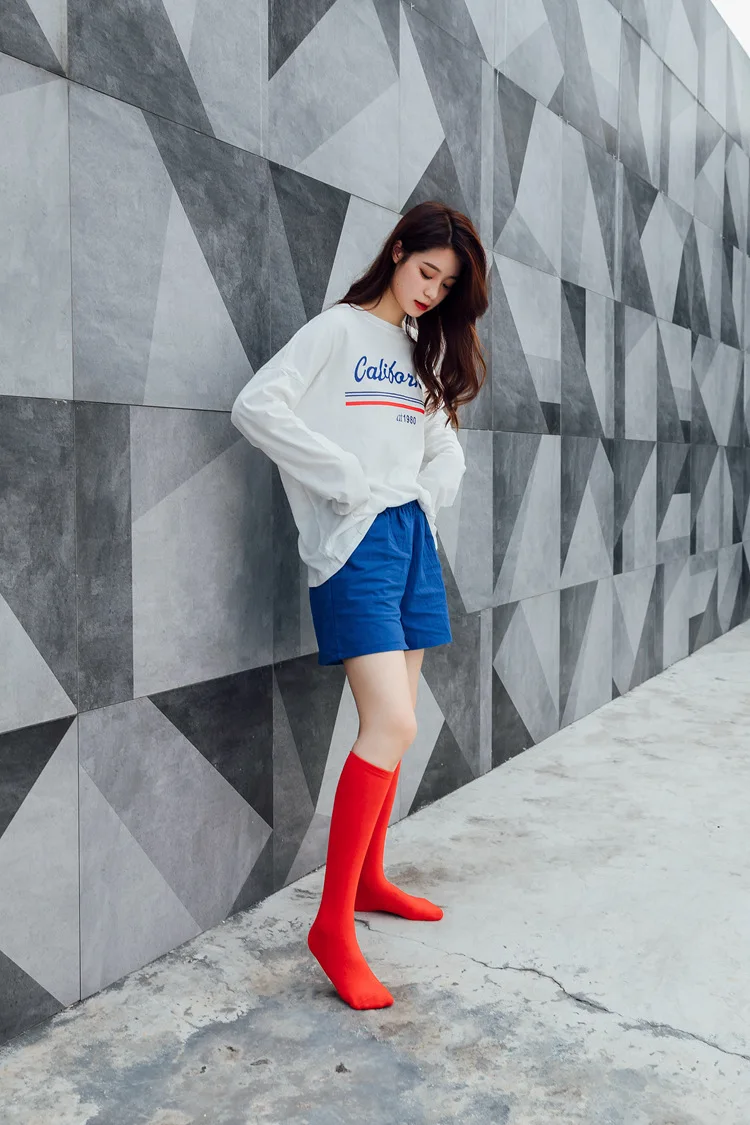 New Japanese solid color calf socks Hyuna candy color Korean student long tube women's socks