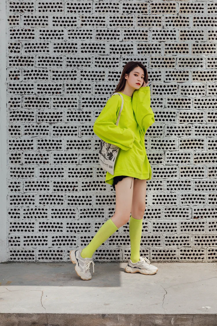 New Japanese solid color calf socks Hyuna candy color Korean student long tube women's socks