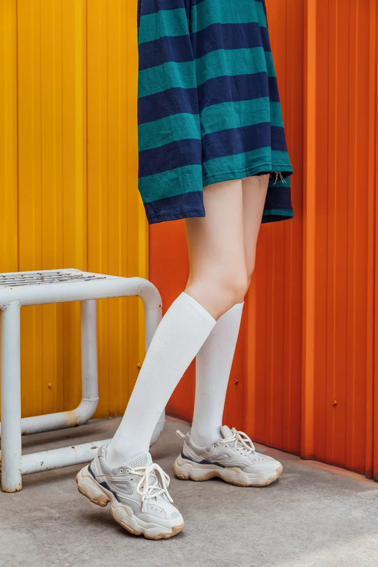 New Japanese solid color calf socks Hyuna candy color Korean student long tube women's socks