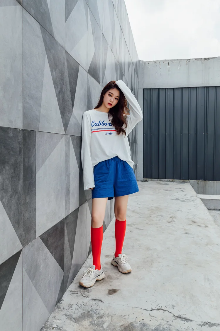 New Japanese solid color calf socks Hyuna candy color Korean student long tube women's socks