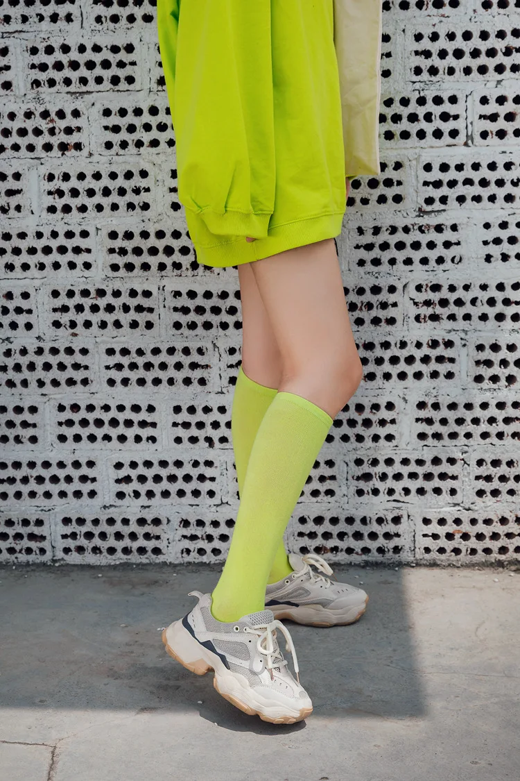 New Japanese solid color calf socks Hyuna candy color Korean student long tube women's socks