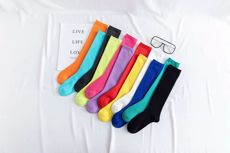 New Japanese solid color calf socks Hyuna candy color Korean student long tube women's socks