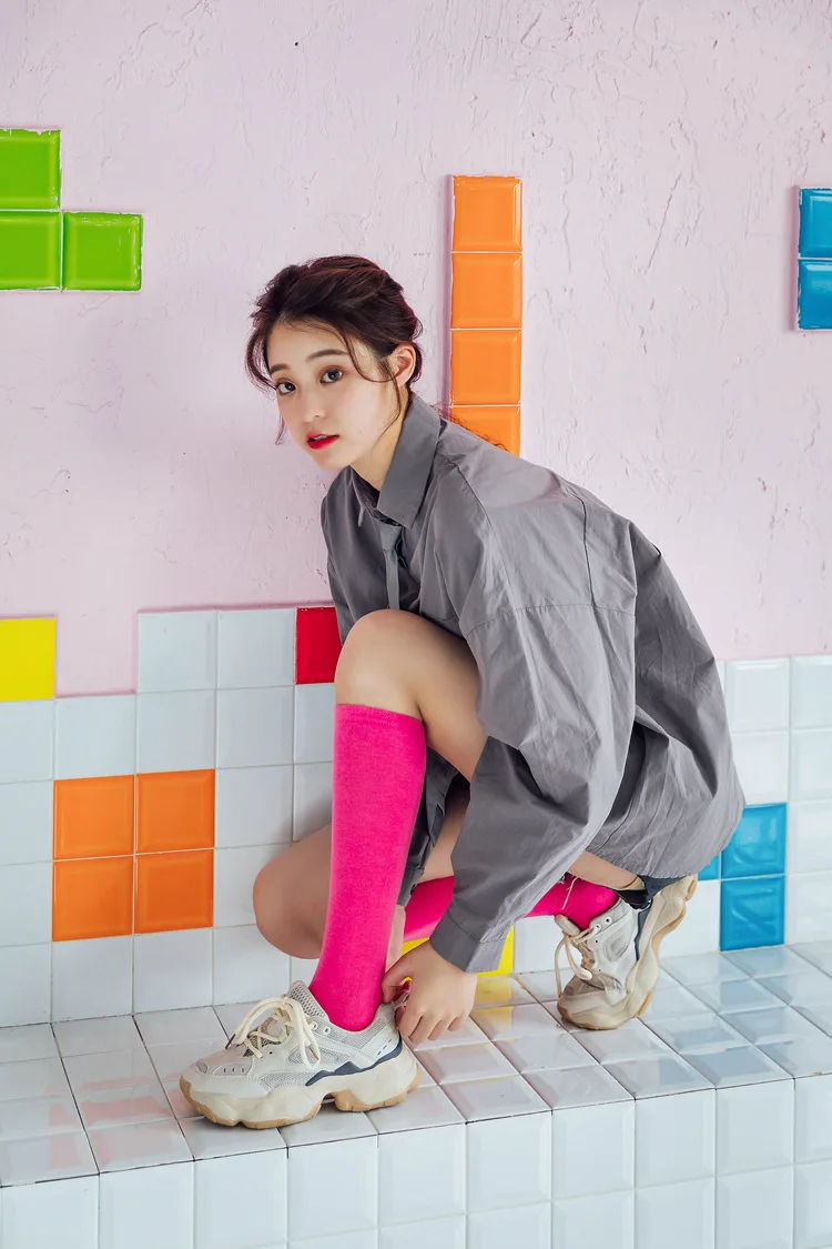 New Japanese solid color calf socks Hyuna candy color Korean student long tube women's socks