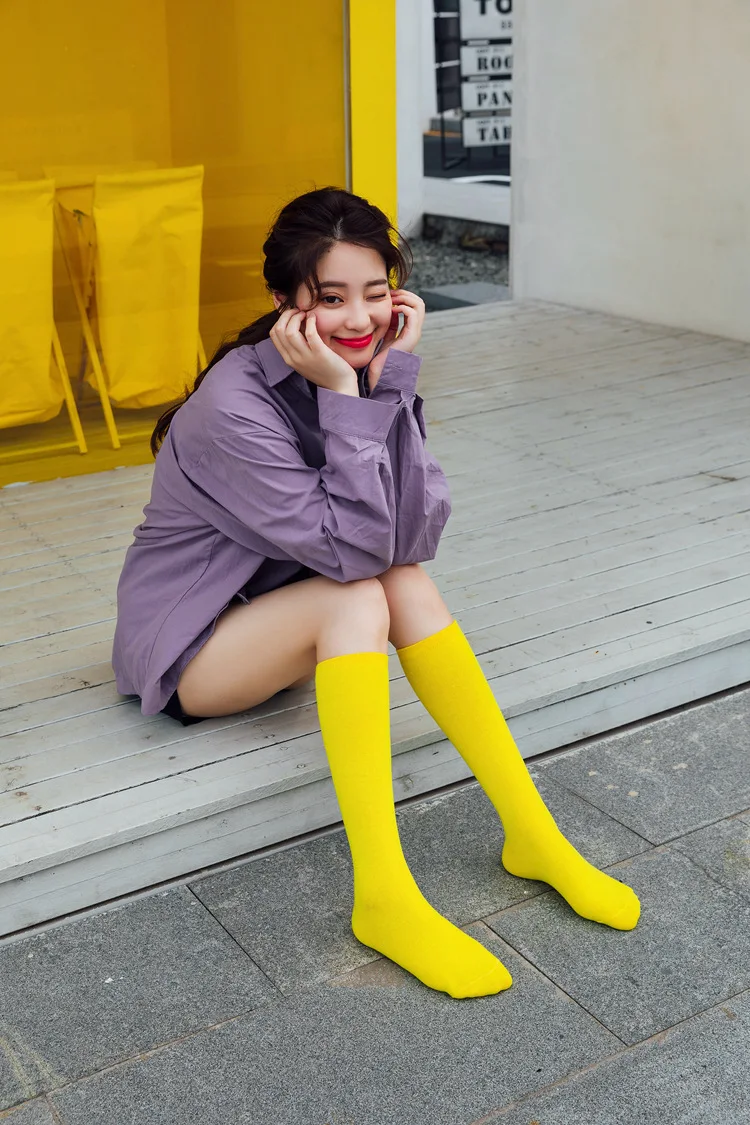 New Japanese solid color calf socks Hyuna candy color Korean student long tube women's socks