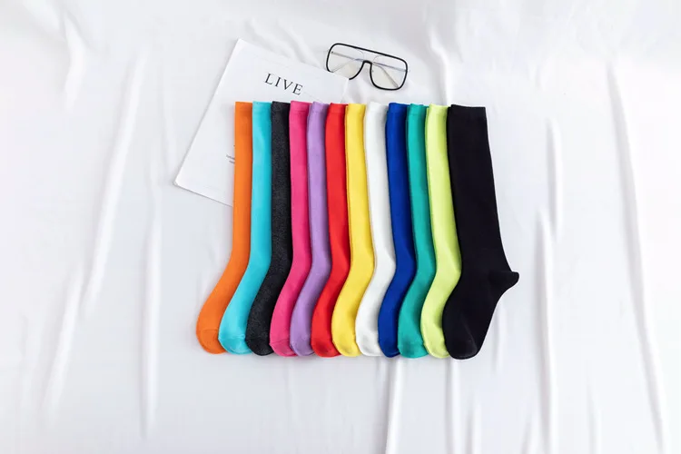 New Japanese solid color calf socks Hyuna candy color Korean student long tube women's socks