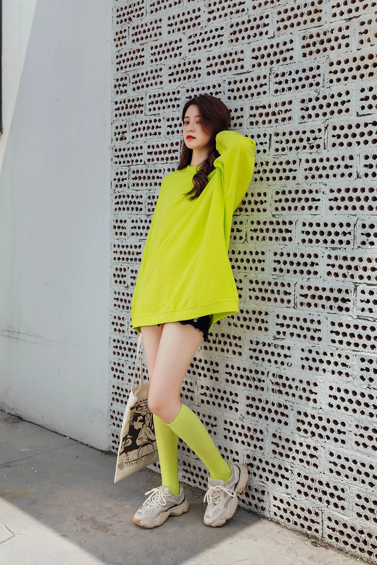 New Japanese solid color calf socks Hyuna candy color Korean student long tube women's socks