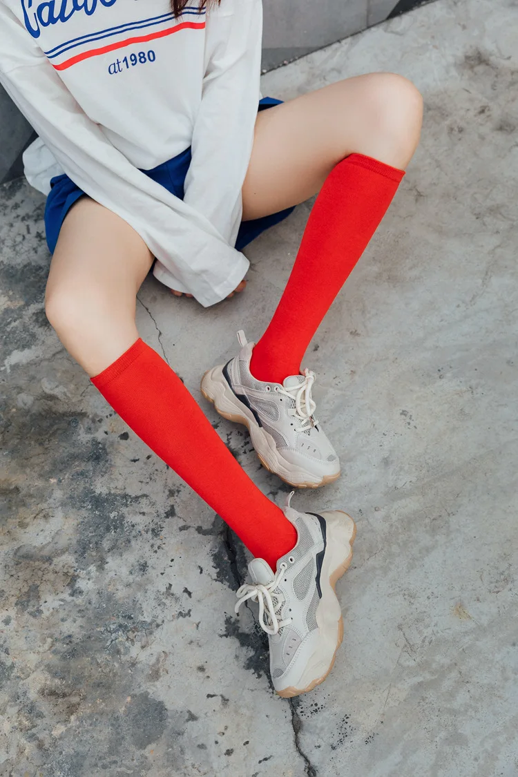 New Japanese solid color calf socks Hyuna candy color Korean student long tube women's socks