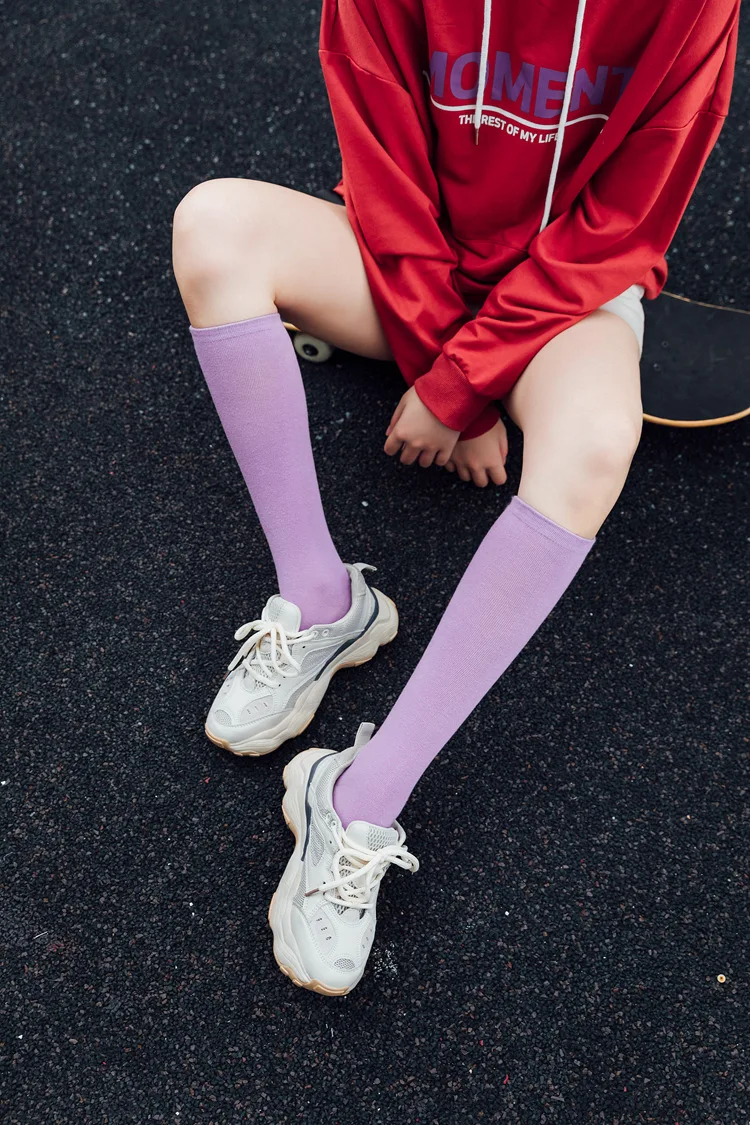 New Japanese solid color calf socks Hyuna candy color Korean student long tube women's socks