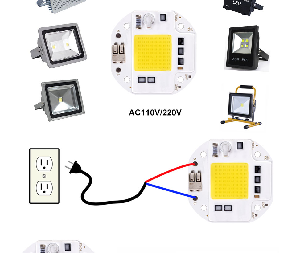 Welding Free 100W 70W 50W High Power COB LED Chip for Spotlight Floodlight 220V 110V Integrated Light Beads Aluminum White Warm