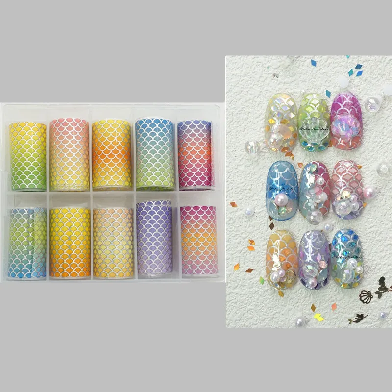 New Flower Nail Foils for Transfer Paper Stickers Floral Adhesive Fruit Nails Wraps Fish DIY Water Marble Nail Art Decorations
