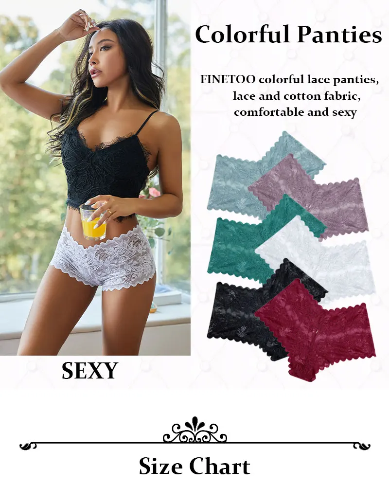 3PCS Women Sexy Lace Panties Floral Perspective Uderwear Solid Color Intimates Boyshort Female V-Waist Breathablle Soft Lingerie