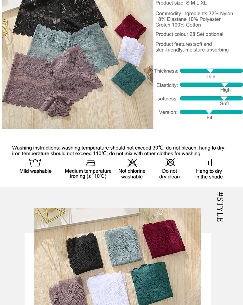 3PCS Women Sexy Lace Panties Floral Perspective Uderwear Solid Color Intimates Boyshort Female V-Waist Breathablle Soft Lingerie