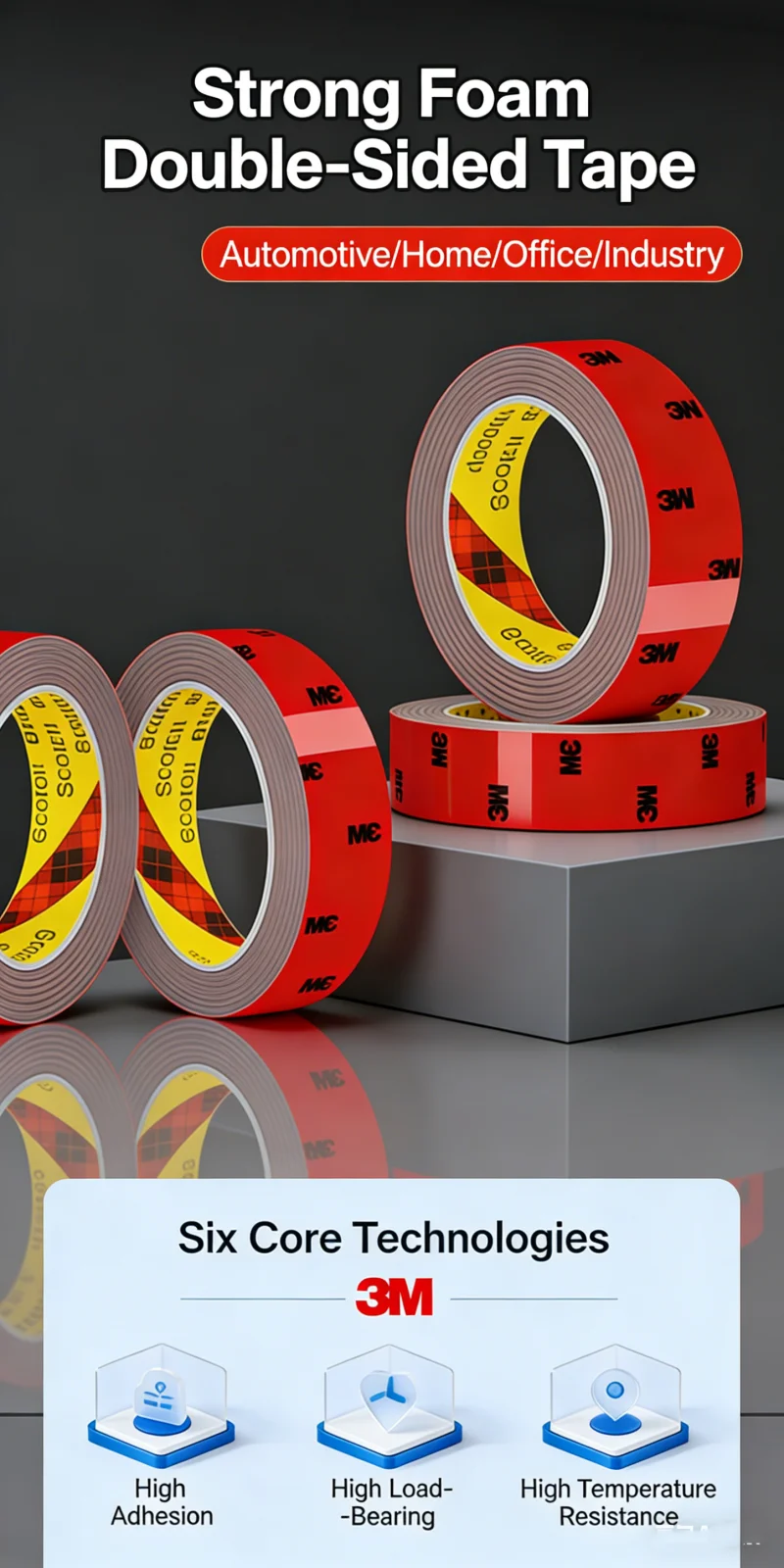 3M 5108 Strong Double-Sided Tape Adhesive High Viscosity VHB Automotive Special Waterproof Non-Trace Tape for ETC Phone Stand