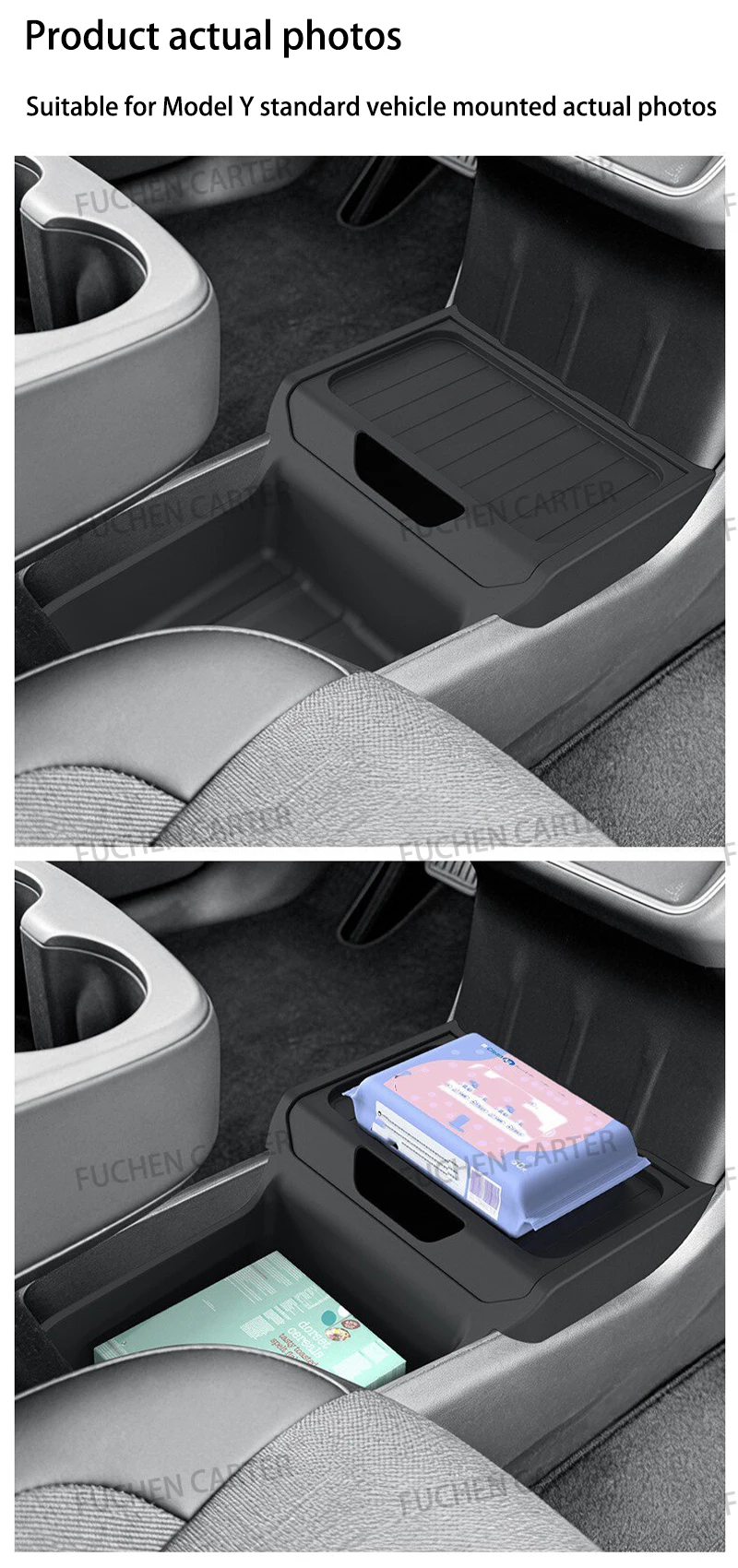 For Tesla Model Y Standard 2025 TPE Under Central Control Storage Box Flip Cover Design Tissue Box Storage Interior Accessorie