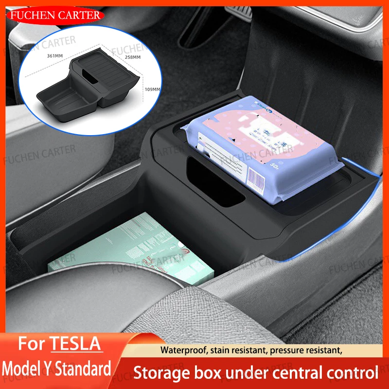 For Tesla Model Y Standard 2025 TPE Under Central Control Storage Box Flip Cover Design Tissue Box Storage Interior Accessorie