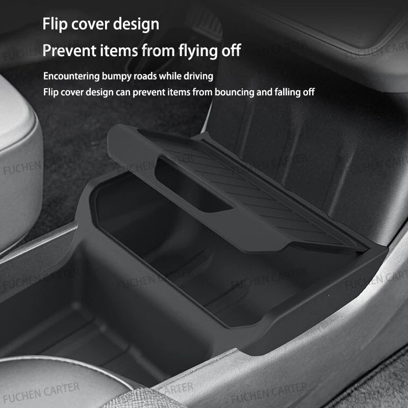 For Tesla Model Y Standard 2025 TPE Under Central Control Storage Box Flip Cover Design Tissue Box Storage Interior Accessorie