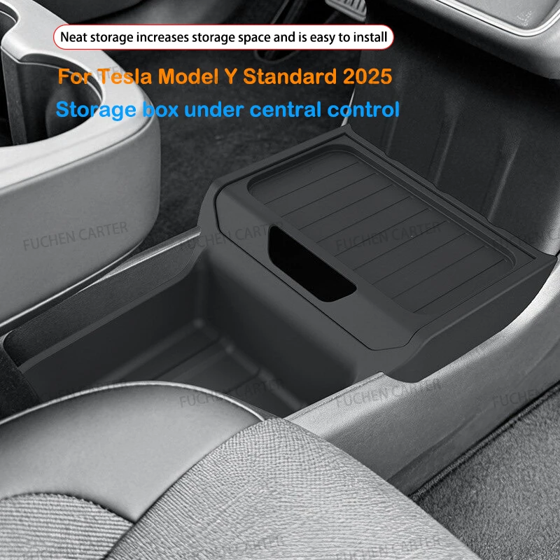 For Tesla Model Y Standard 2025 TPE Under Central Control Storage Box Flip Cover Design Tissue Box Storage Interior Accessorie