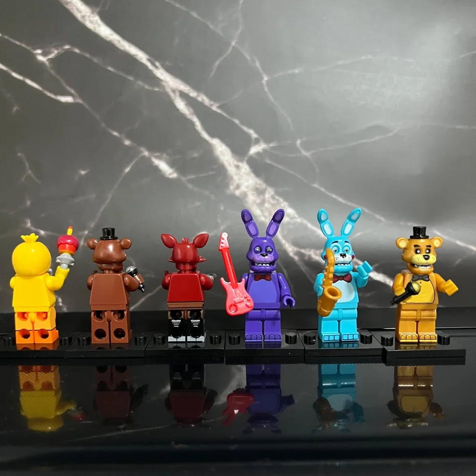 6Pcs FNAF Action Figure Toys At Five Nights Ornaments Assembled Toy DIY Model Game Peripheral Childrens Birthday Gifts