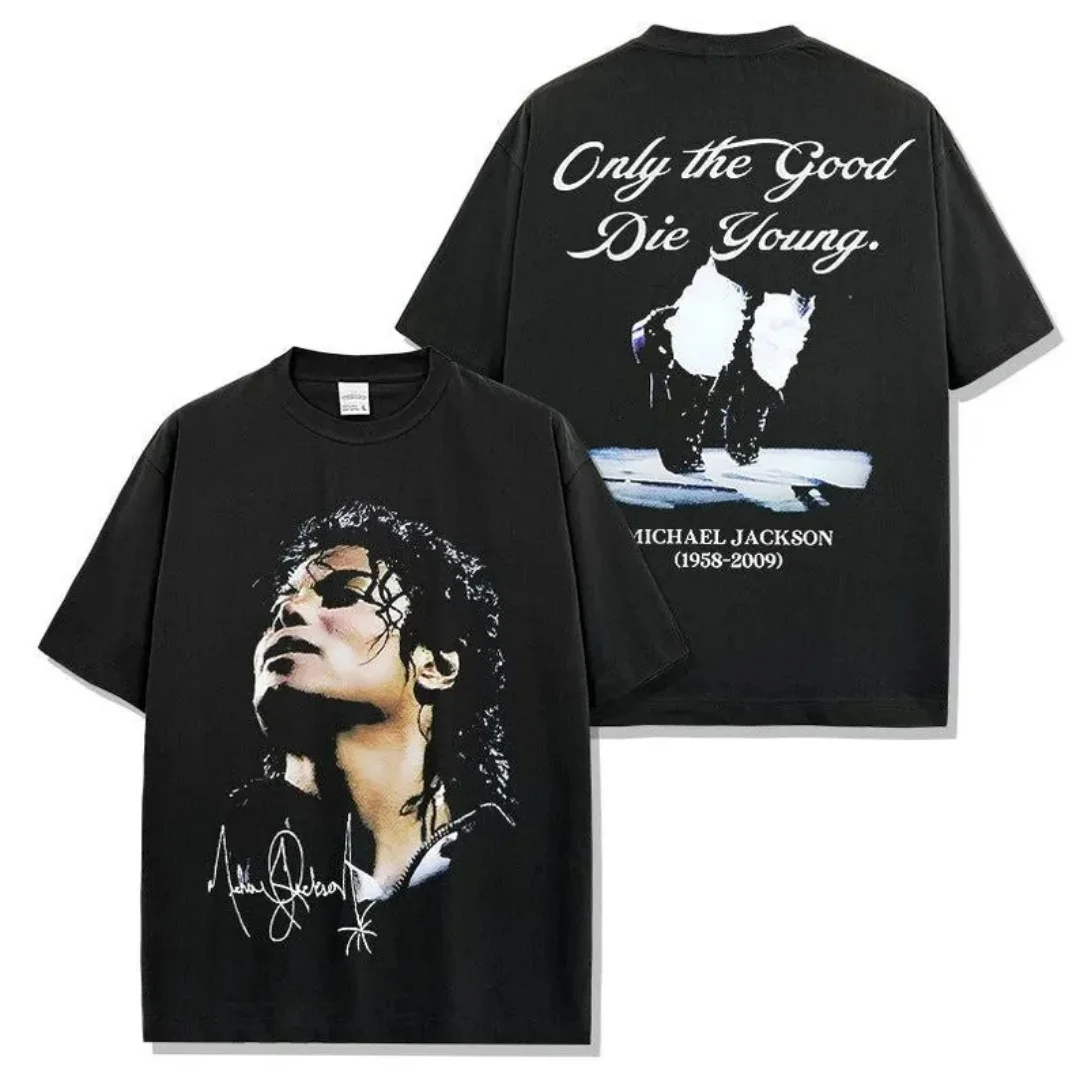 Vintage Michael Jackson Music Tee Vintage Rock retro T-shirt Summer Pure cotton Men's T-Shirt Kid's Clothing Tee Y2k Woman 