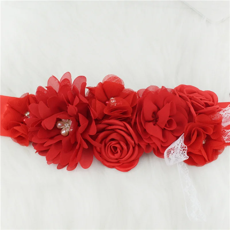 Pink White Blue Purple Fashion Flower Wedding Belts Pearl Bow Wedding Dress Belt Bridal Ribbon Sash Belt Party Bridesmaid Dress