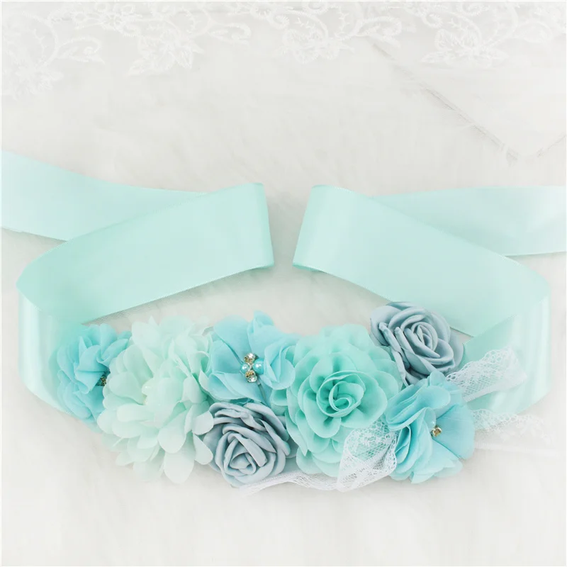 Pink White Blue Purple Fashion Flower Wedding Belts Pearl Bow Wedding Dress Belt Bridal Ribbon Sash Belt Party Bridesmaid Dress