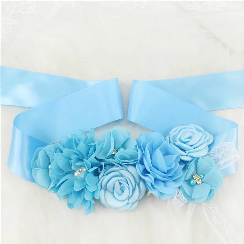 Pink White Blue Purple Fashion Flower Wedding Belts Pearl Bow Wedding Dress Belt Bridal Ribbon Sash Belt Party Bridesmaid Dress