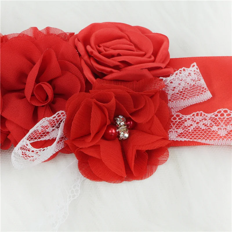Pink White Blue Purple Fashion Flower Wedding Belts Pearl Bow Wedding Dress Belt Bridal Ribbon Sash Belt Party Bridesmaid Dress