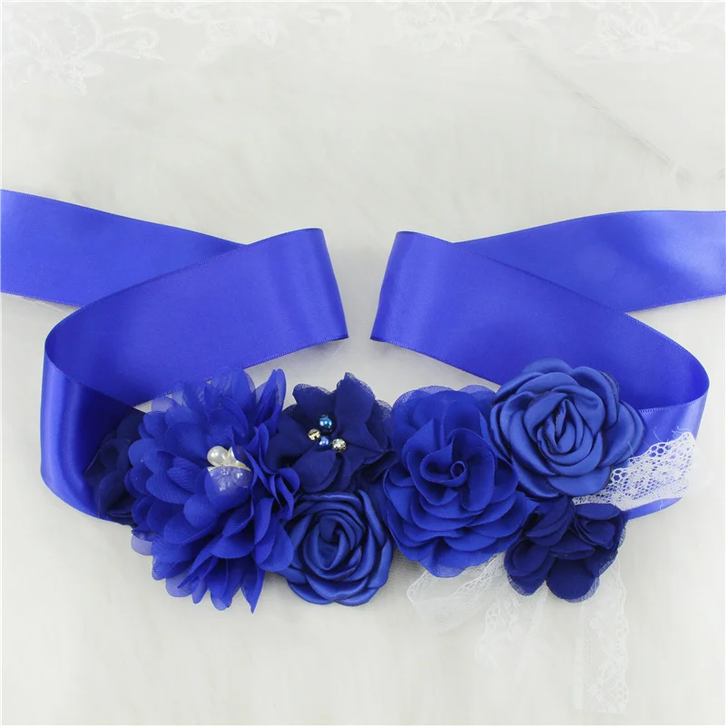 Pink White Blue Purple Fashion Flower Wedding Belts Pearl Bow Wedding Dress Belt Bridal Ribbon Sash Belt Party Bridesmaid Dress