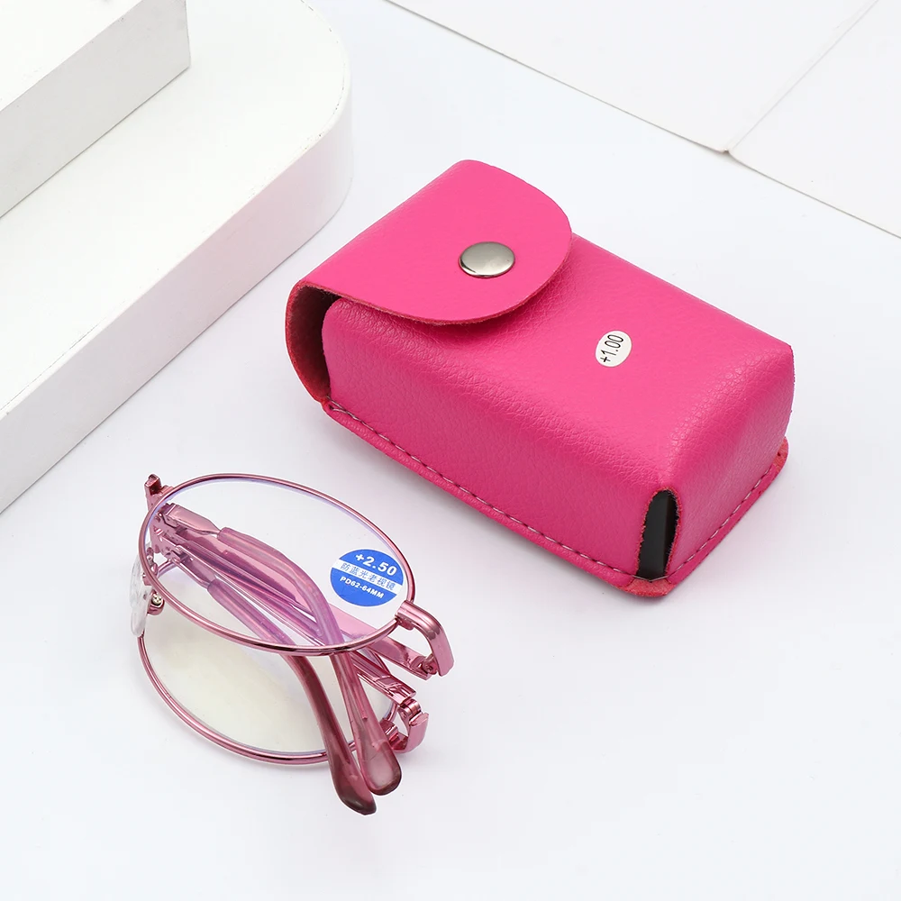Classic Portable Folding Reading Glasses Anti Blue Ray Eyewear Women Metal Frame Presbyopia Eyeglasses with Glasses Bag