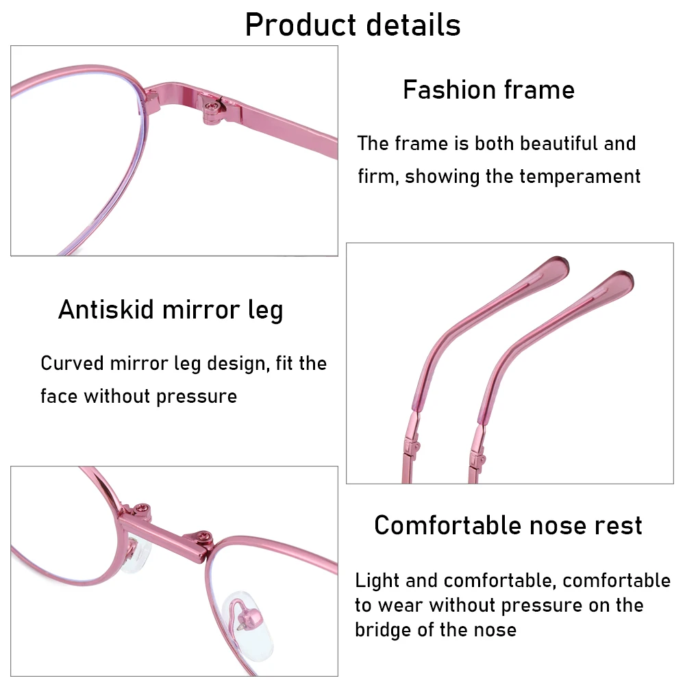Classic Portable Folding Reading Glasses Anti Blue Ray Eyewear Women Metal Frame Presbyopia Eyeglasses with Glasses Bag