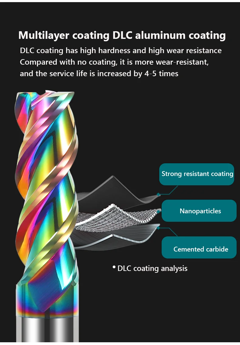 3 Flutes Aluminum Cutter Carbide Milling Cutter Tungsten End Mill DLC Coating Teeth Aluminum Milling Tool Key Seater Router Bit