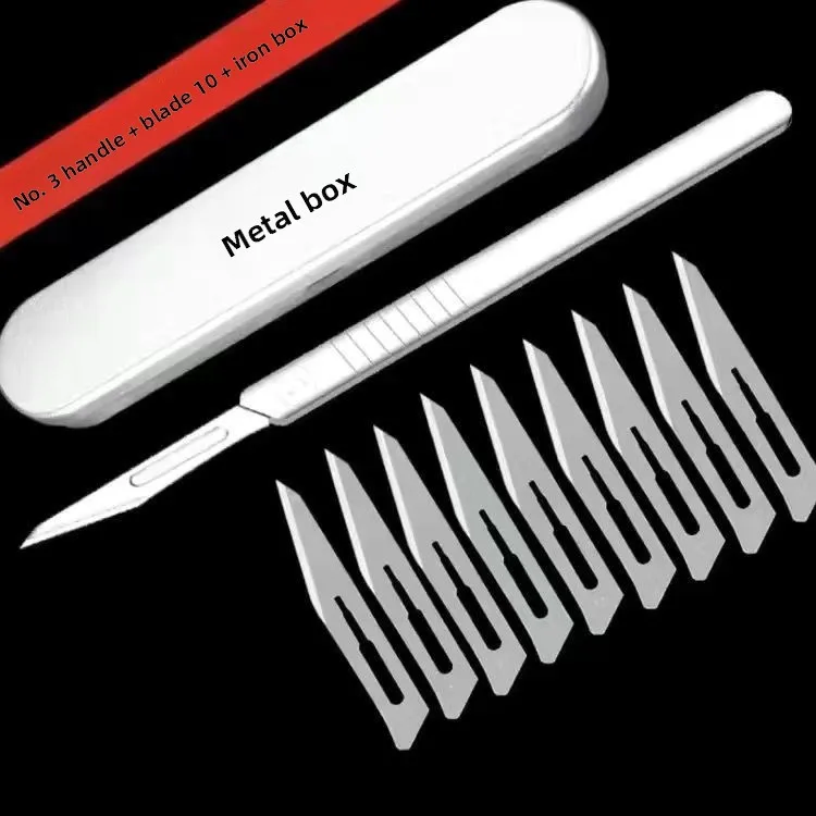 Dental Surgical Scalpel Handle No.3/4 with Blades No.11/23 Stainless Steel Carbon Steel Dissection Cutting Tool for Oral Surgery