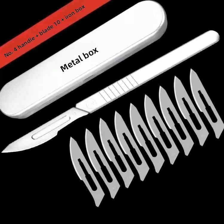 Dental Surgical Scalpel Handle No.3/4 with Blades No.11/23 Stainless Steel Carbon Steel Dissection Cutting Tool for Oral Surgery