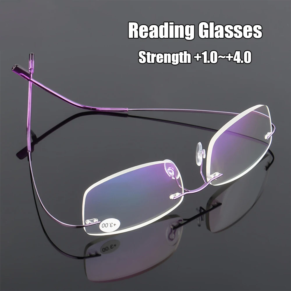 1PC Flexible Ultralight Reading Glasses Rimless Memory Titanium Eyeglasses Vision Care Presbyopic Eyewear Strength +1.0~+4.0