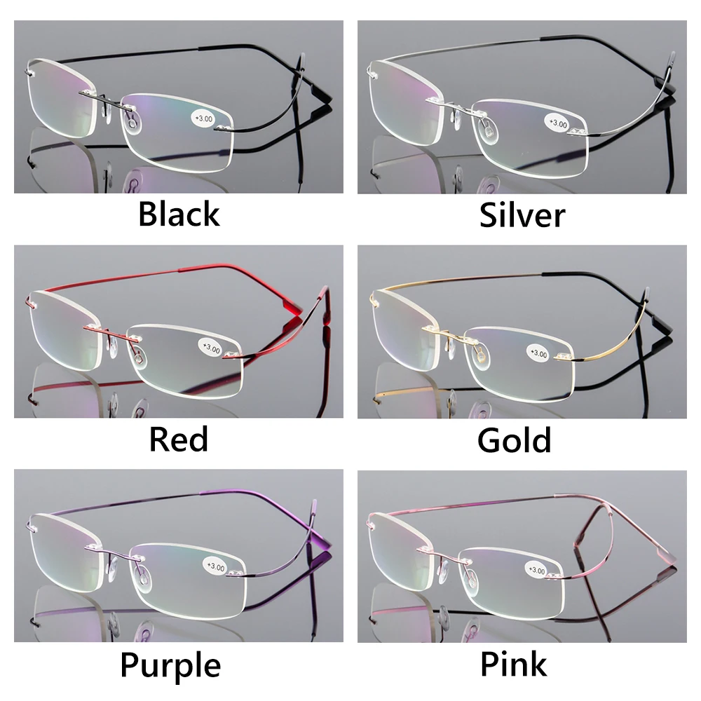 1PC Flexible Ultralight Reading Glasses Rimless Memory Titanium Eyeglasses Vision Care Presbyopic Eyewear Strength +1.0~+4.0