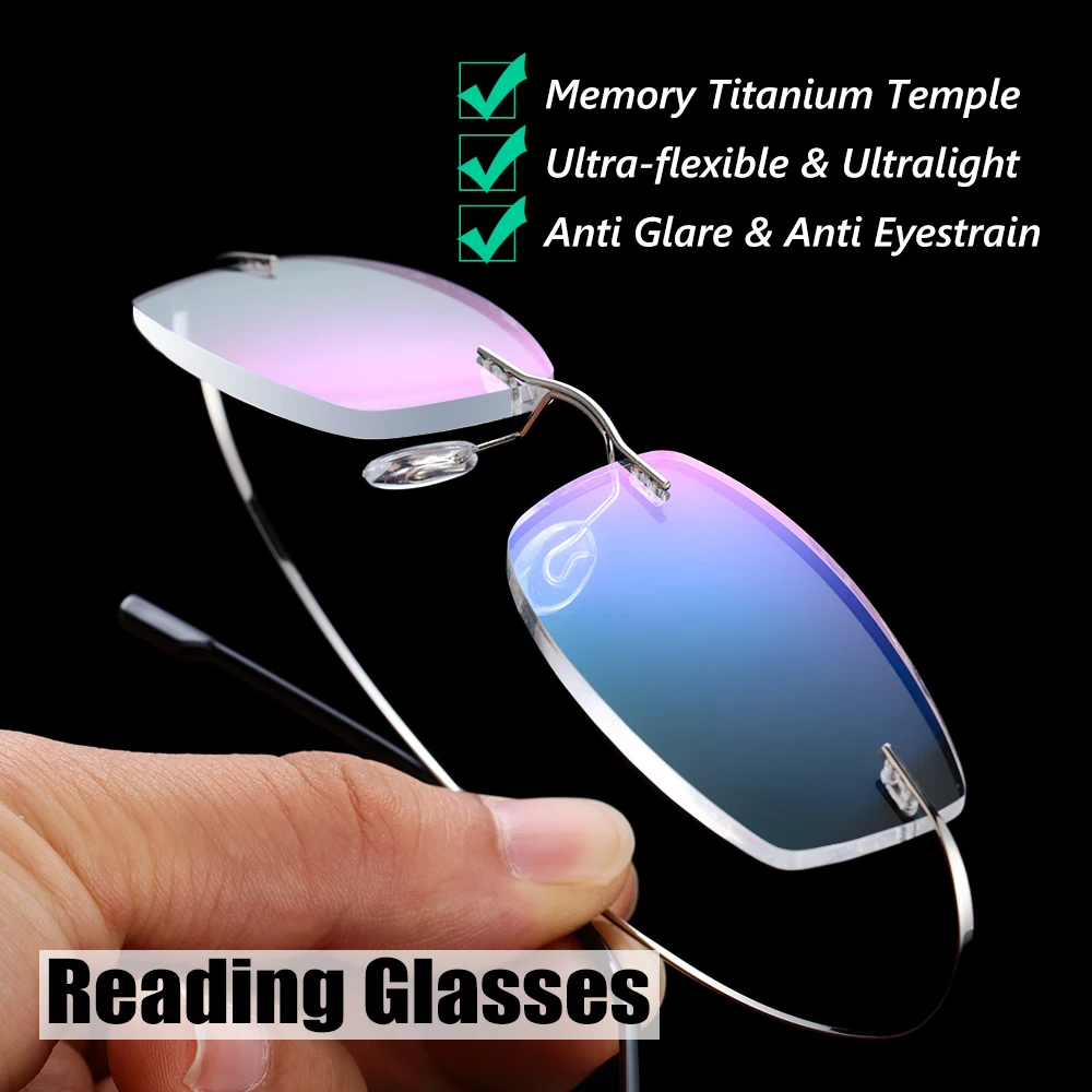 1PC Flexible Ultralight Reading Glasses Rimless Memory Titanium Eyeglasses Vision Care Presbyopic Eyewear Strength +1.0~+4.0