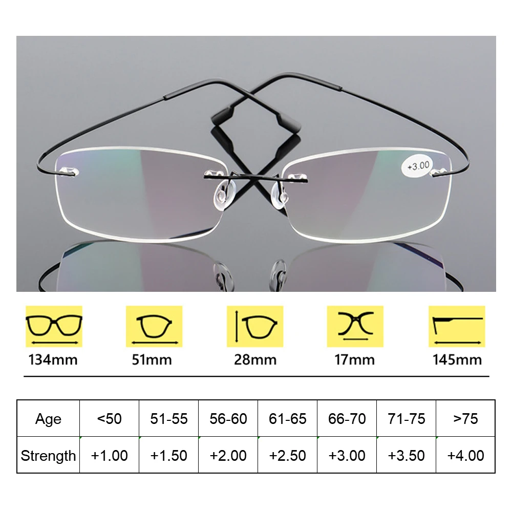 1PC Flexible Ultralight Reading Glasses Rimless Memory Titanium Eyeglasses Vision Care Presbyopic Eyewear Strength +1.0~+4.0