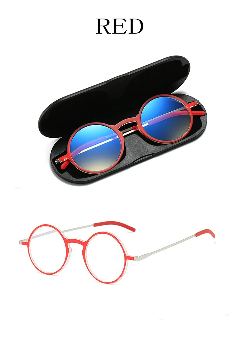 Sighttoo Ultra-Thin Portable TR90 Presbyopic Eyeglass With Magnetic Case Men Women Space Aluminum Anti Blue- Reading Glasses