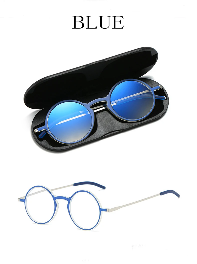 Sighttoo Ultra-Thin Portable TR90 Presbyopic Eyeglass With Magnetic Case Men Women Space Aluminum Anti Blue- Reading Glasses