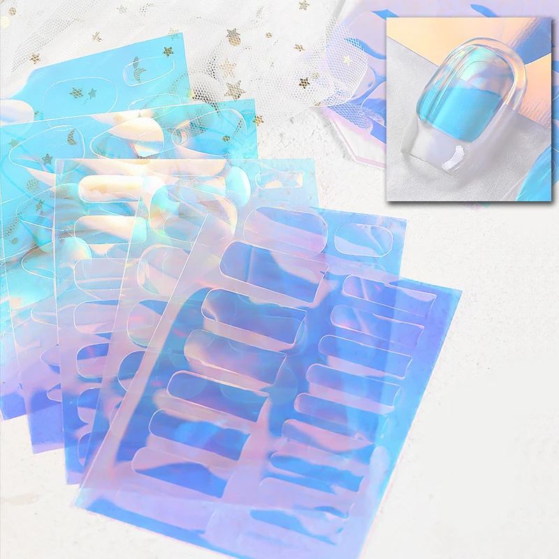 Sparkly Holographic Aurora Nail Foil Stickers Ice Cube Broken Paper Effect Summer Cellophane Decoration Wraps for Glass Nails