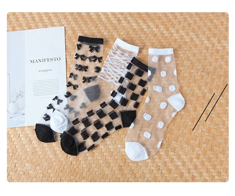 Sexy Lace Mesh Fishnet Socks Mixed Fiber Transparent Stretch Elasticity Ankle Net Yarn Thin Women Cool Socks 1pair=2pcs
