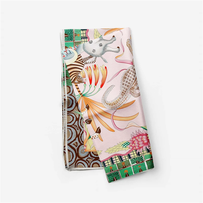 53cm Elephant Giraffe Zebra Square Scarf Brand Design Horse Luxury Silk Women Scarf Bandana Headband Fashion Hijab Neckerchief