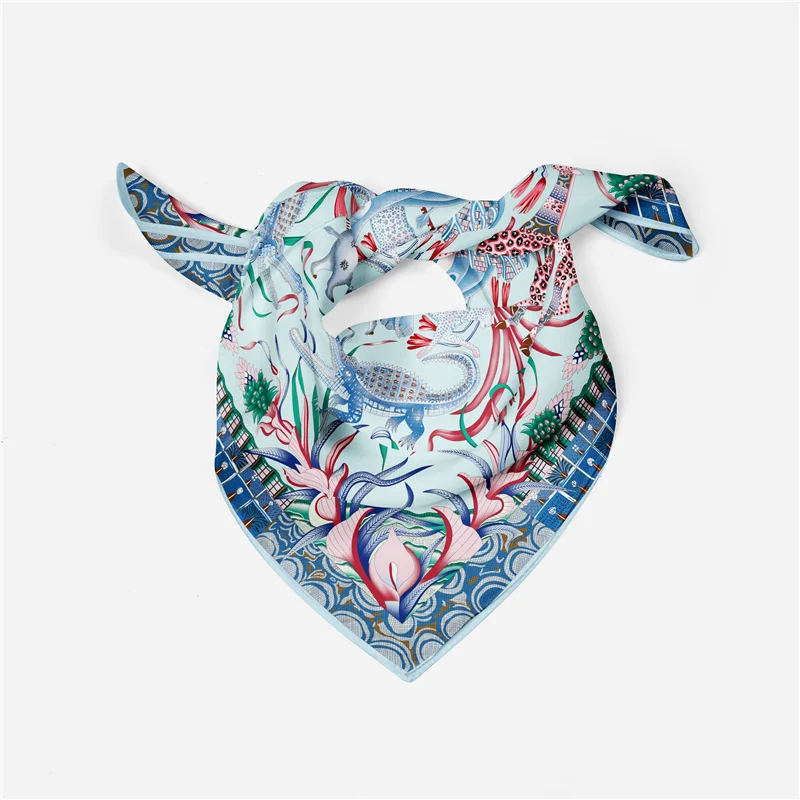53cm Elephant Giraffe Zebra Square Scarf Brand Design Horse Luxury Silk Women Scarf Bandana Headband Fashion Hijab Neckerchief