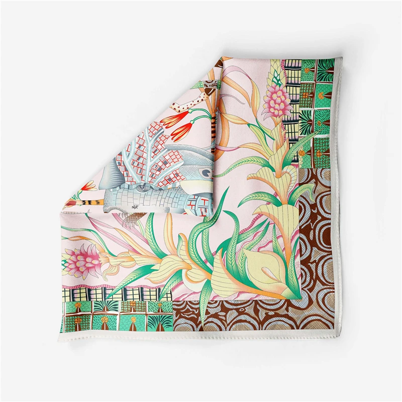 53cm Elephant Giraffe Zebra Square Scarf Brand Design Horse Luxury Silk Women Scarf Bandana Headband Fashion Hijab Neckerchief